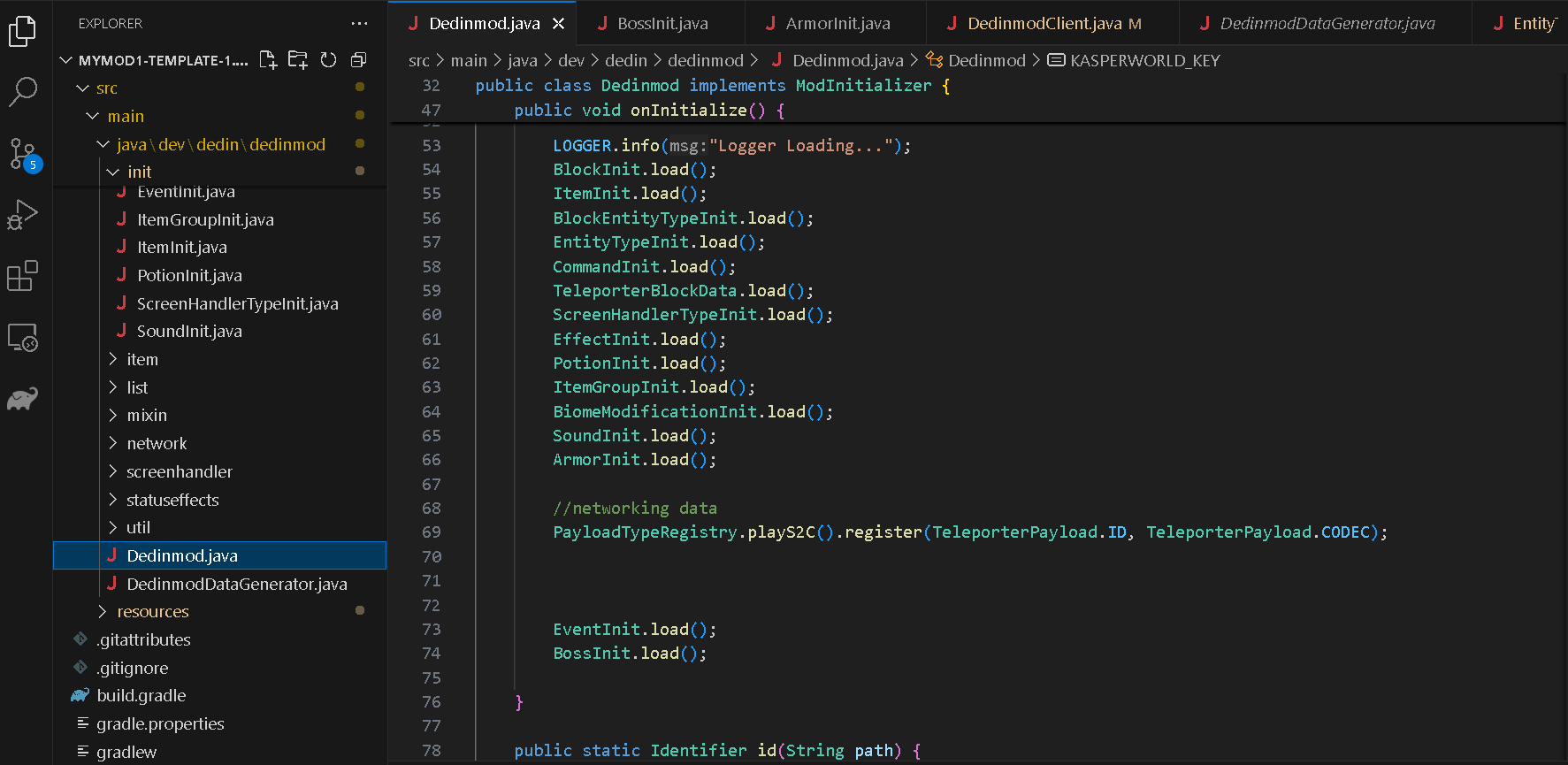 VS Code interface with Fabric modding tools
